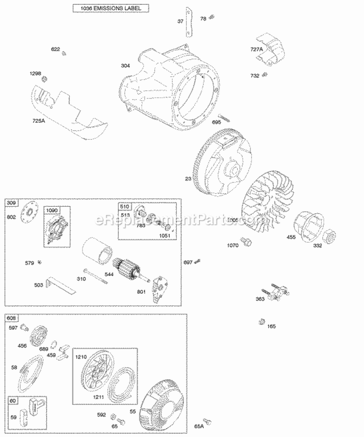 Blower HousingShrouds Electric Starter Flywheel Rewind Starter Diagram and Parts List for 216112-0110-E1  Briggs and Stratton Engine